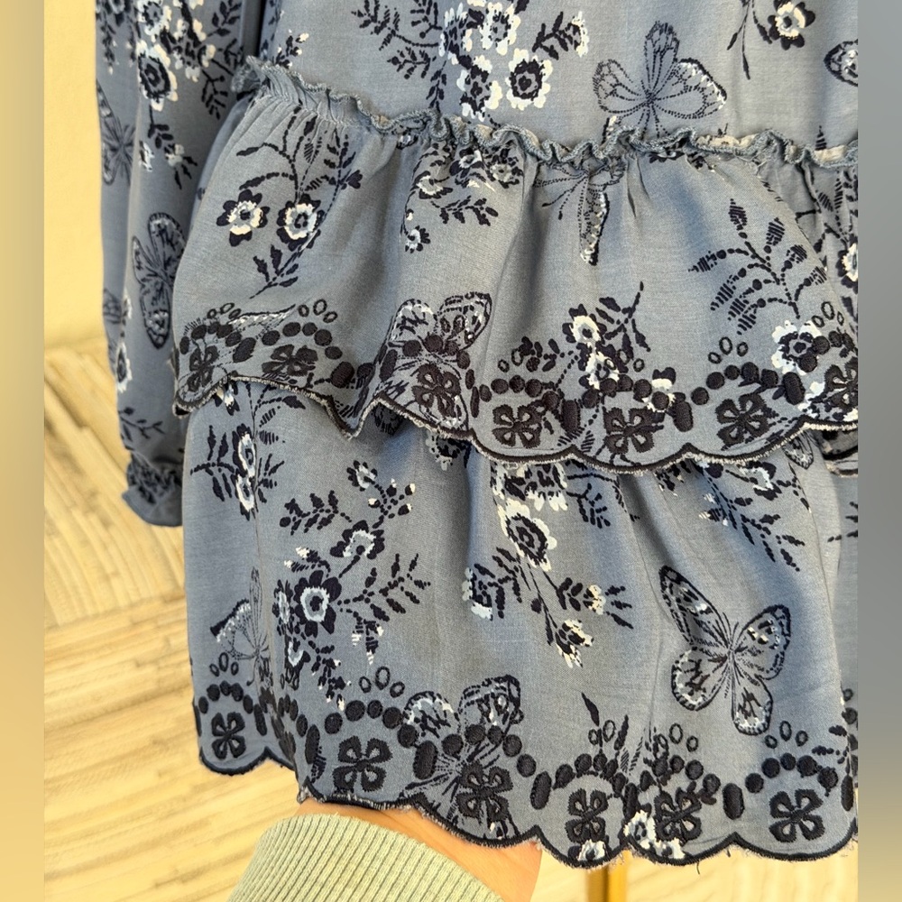 Epic Threads Girls Boho Blue Floral Long Sleeve Dress - Picture 6 of 14